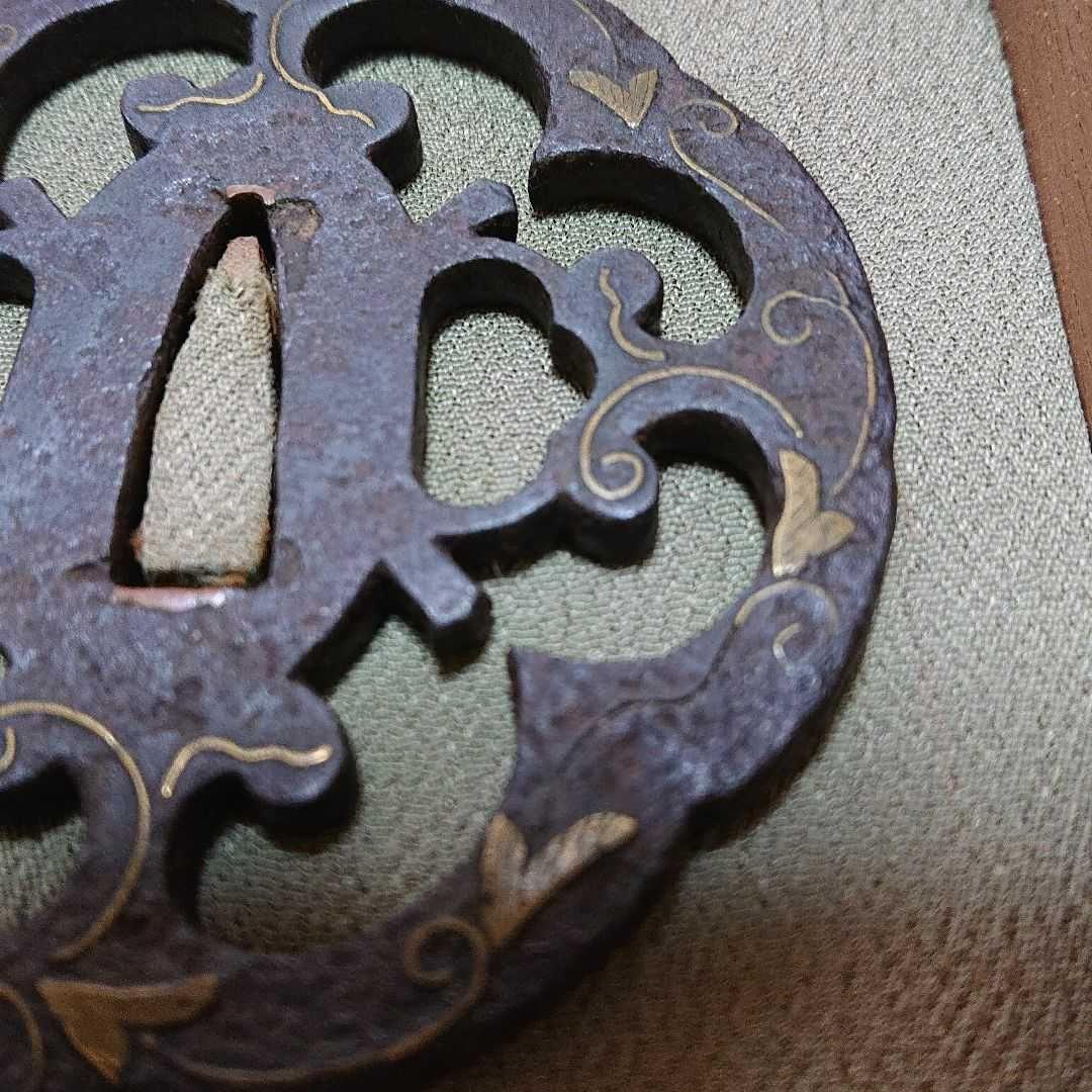 【保存刀装具】平安城蕨手透唐草象嵌鐔