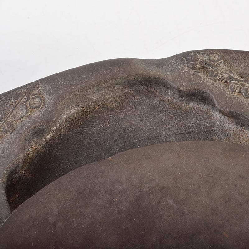 中国　書道具　梅花文　端渓硯　唐木蓋　V　6619