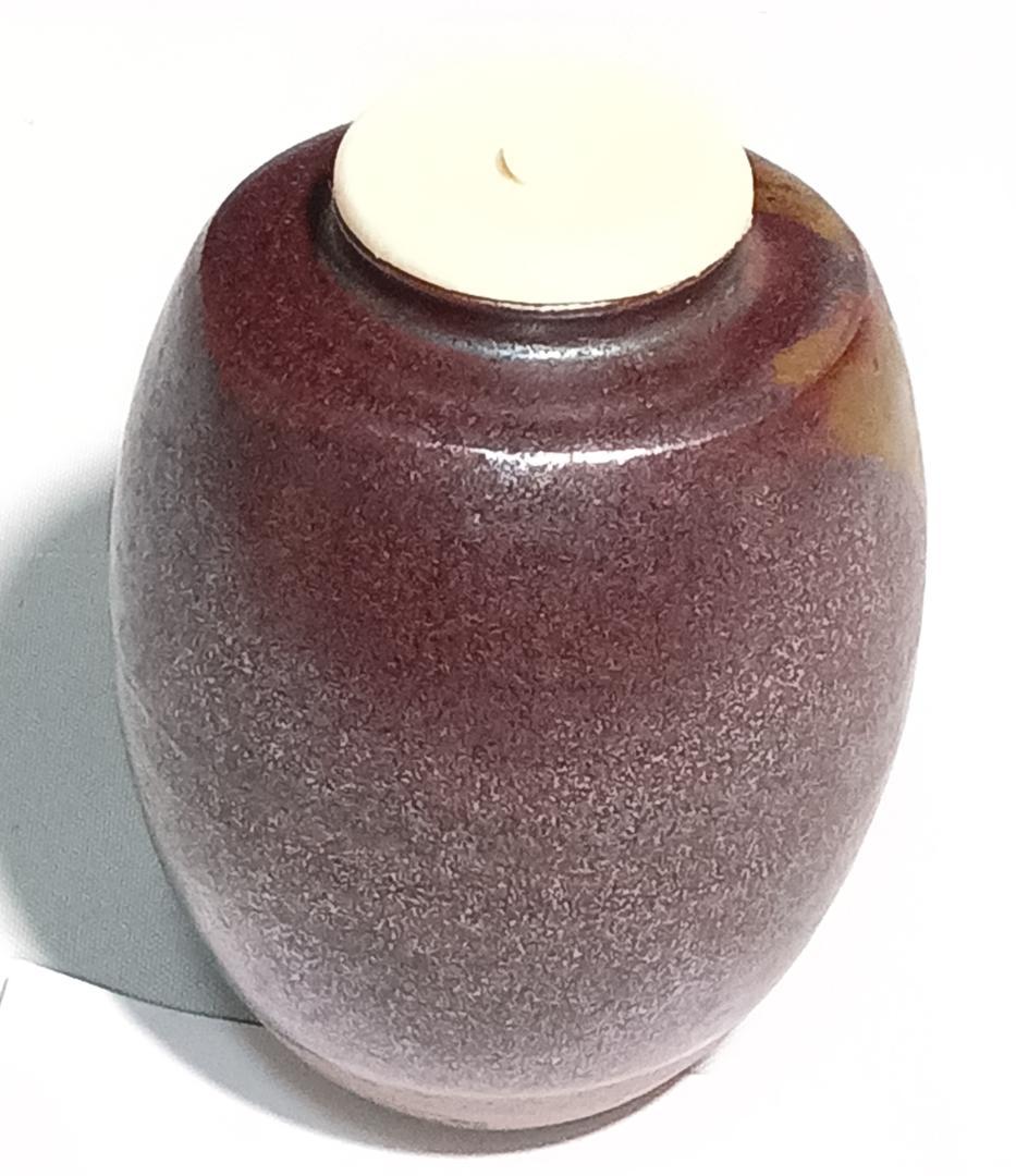 茶道具　丹波立杭焼　市野信水作　丹波焼肩衝茶入鴛鴦金襴仕覆付　未使用超美品！！