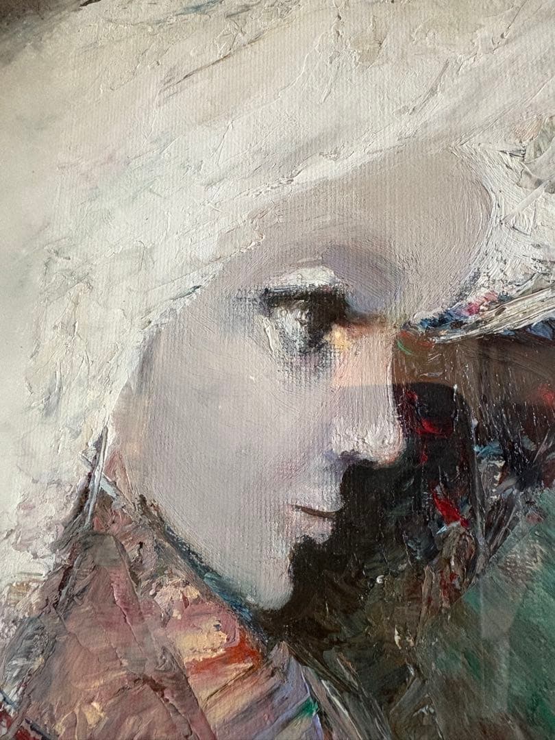 【小野武司 作】『プロフィール』油彩画 額装 二科会会員 美術品