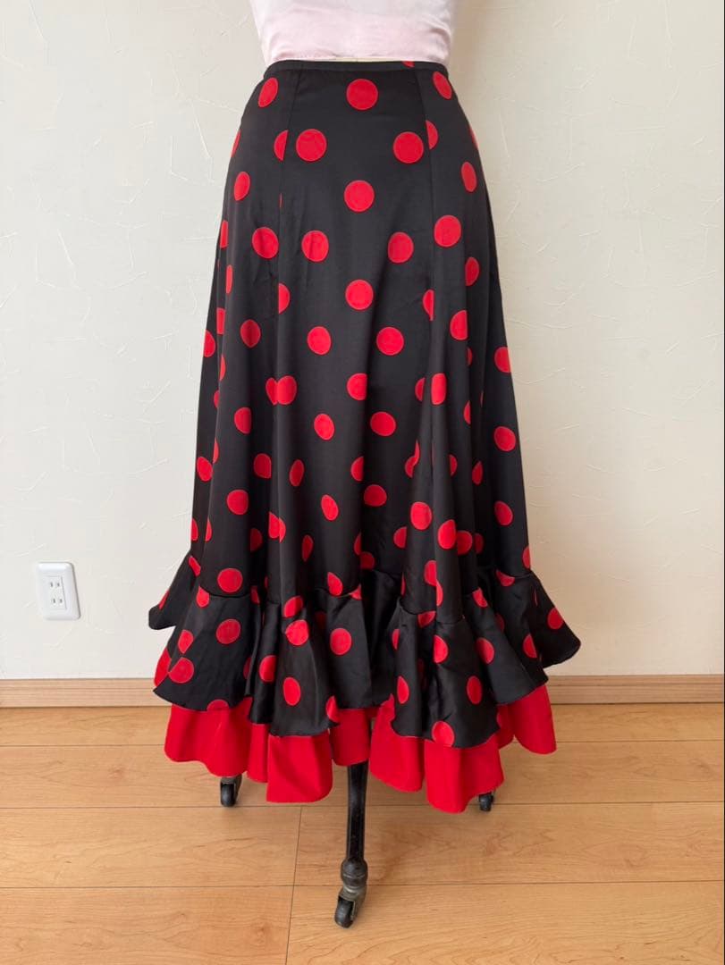 フラメンコ 衣装 ファルダ スカート 黒×赤 水玉 2段フリル