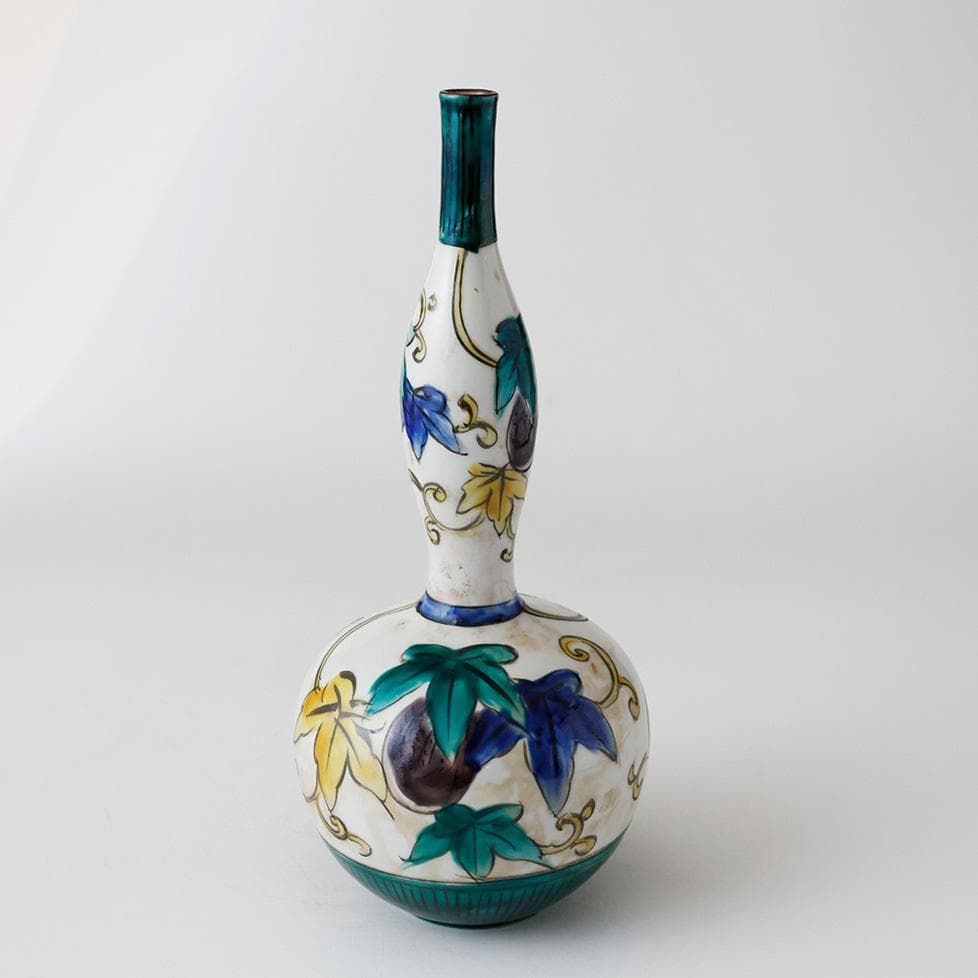 九谷焼 吉田屋写 色絵唐草文 瓢箪形花入 花器 花瓶
