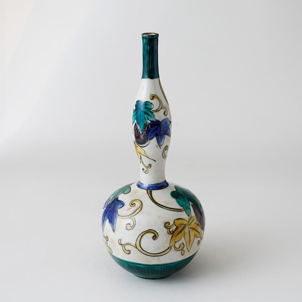 九谷焼 吉田屋写 色絵唐草文 瓢箪形花入 花器 花瓶