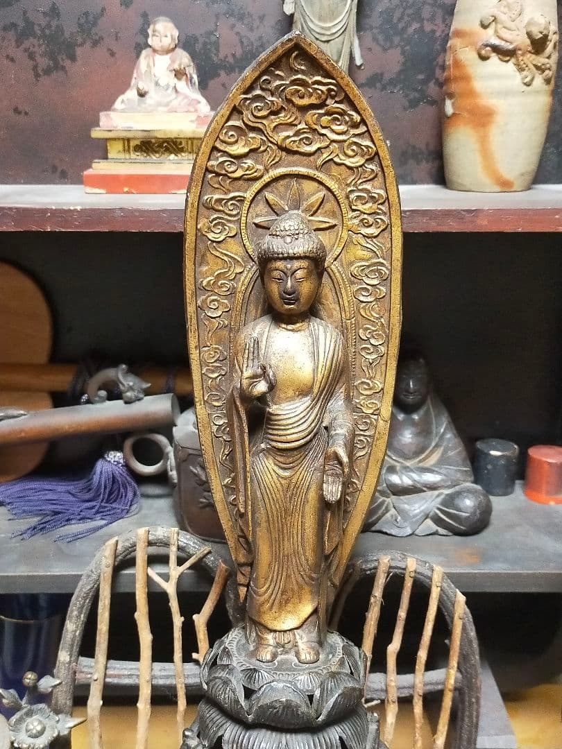 ♥古銅製　仏像　阿弥陀如来　立像　銅製　阿弥陀様　仏壇　観音像　骨董品