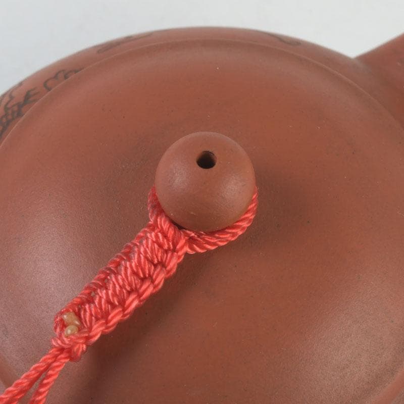 中国　紫砂　朱泥　雲龍鳳凰刻　急須　茶壷　在銘　N　9442