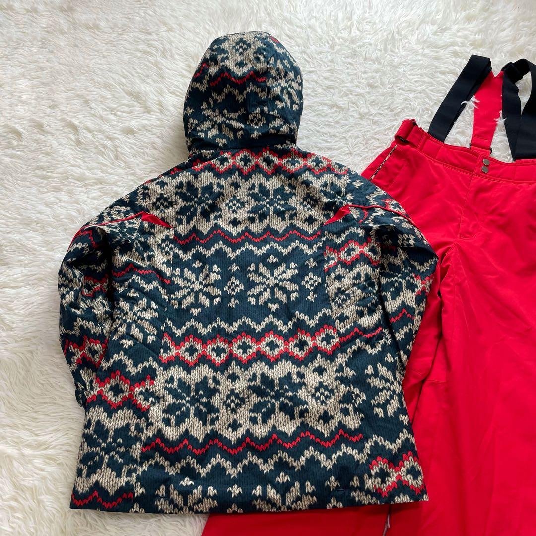 お洒落✨デサント スキーウェア セット 上下 M ニット柄 レディース 赤 緑