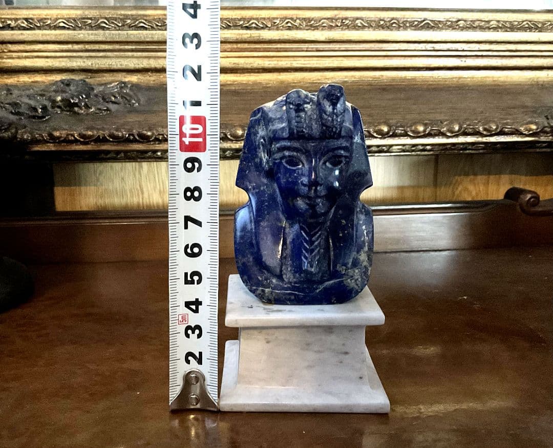 天然石ラピスラズリ　ツタンカーメン　胸像　台座　大理石　ラピスラズリ300g