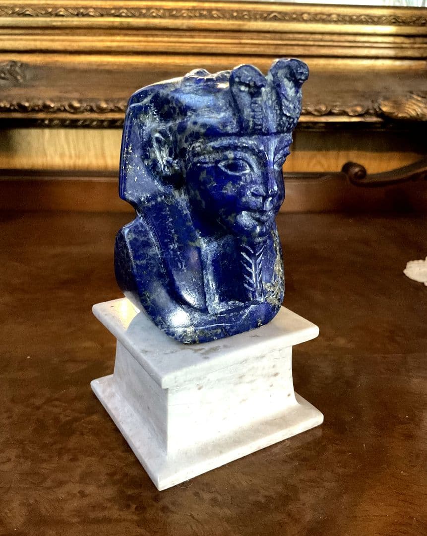 天然石ラピスラズリ　ツタンカーメン　胸像　台座　大理石　ラピスラズリ300g
