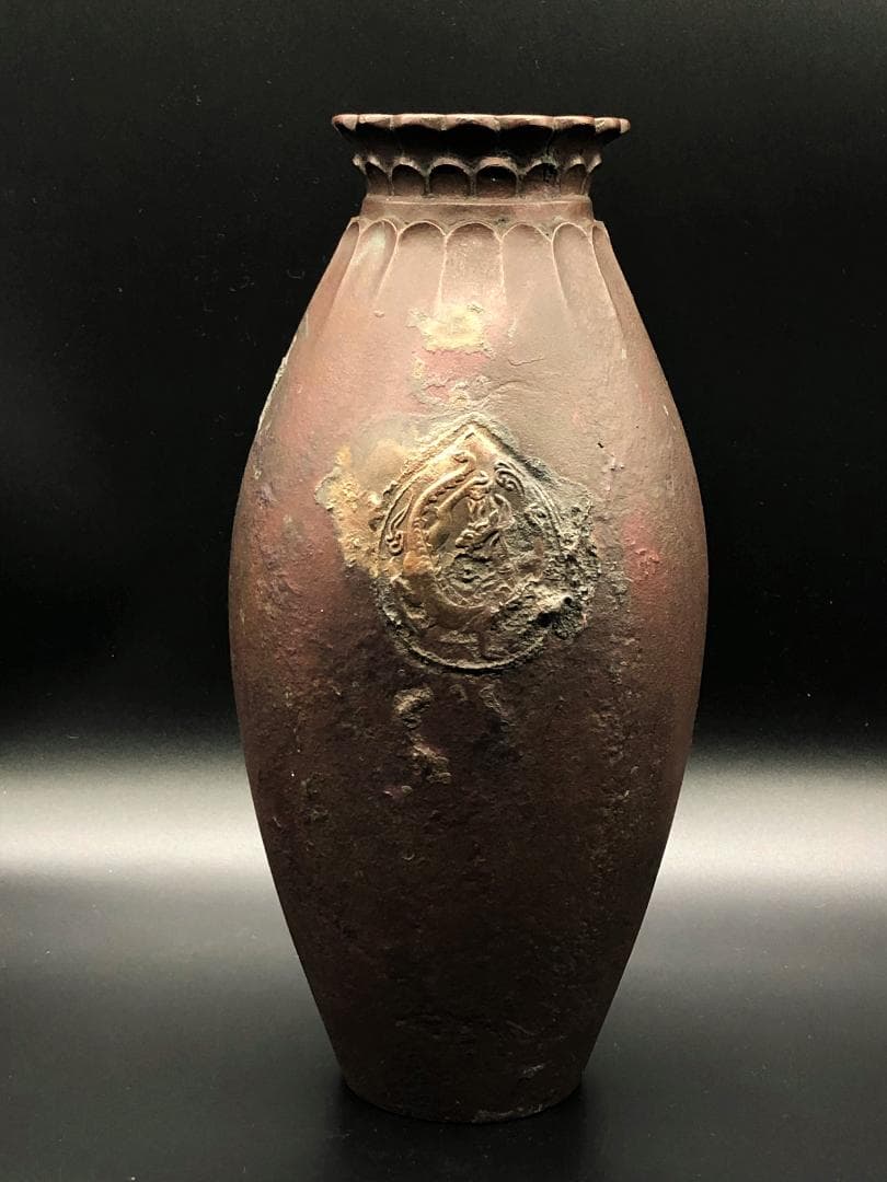 【 雲龍図銅花瓶 花入/花生 】　中華古玩　蔵出品