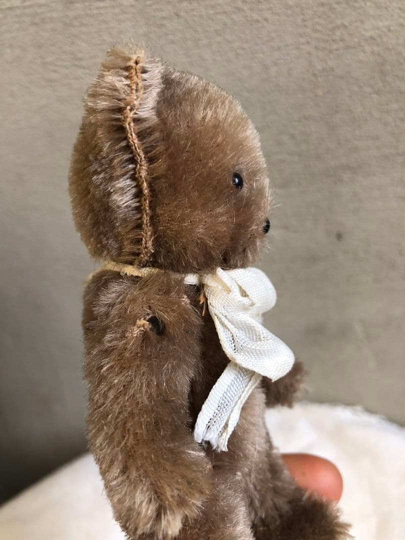 小さなテディベア 白リボン アンティーク テディ
