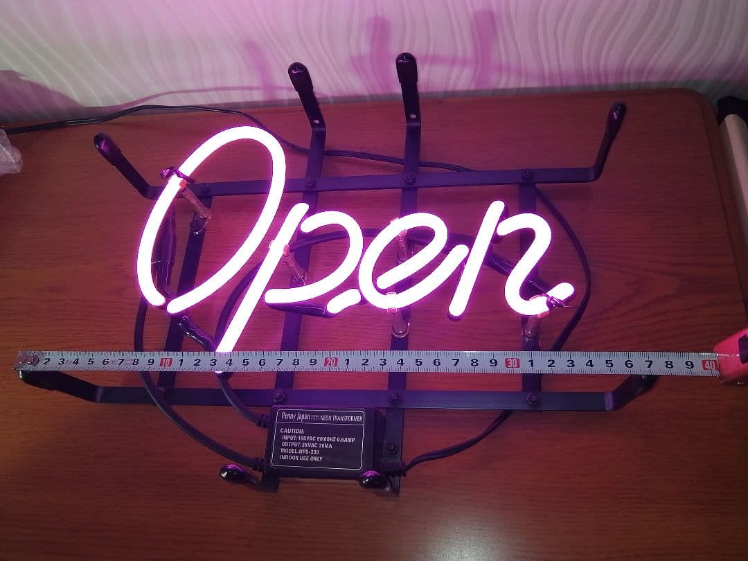 ネオンサイン OPEN サイン ピンク 本物ネオン管 フレーム入り ◎バー 看板