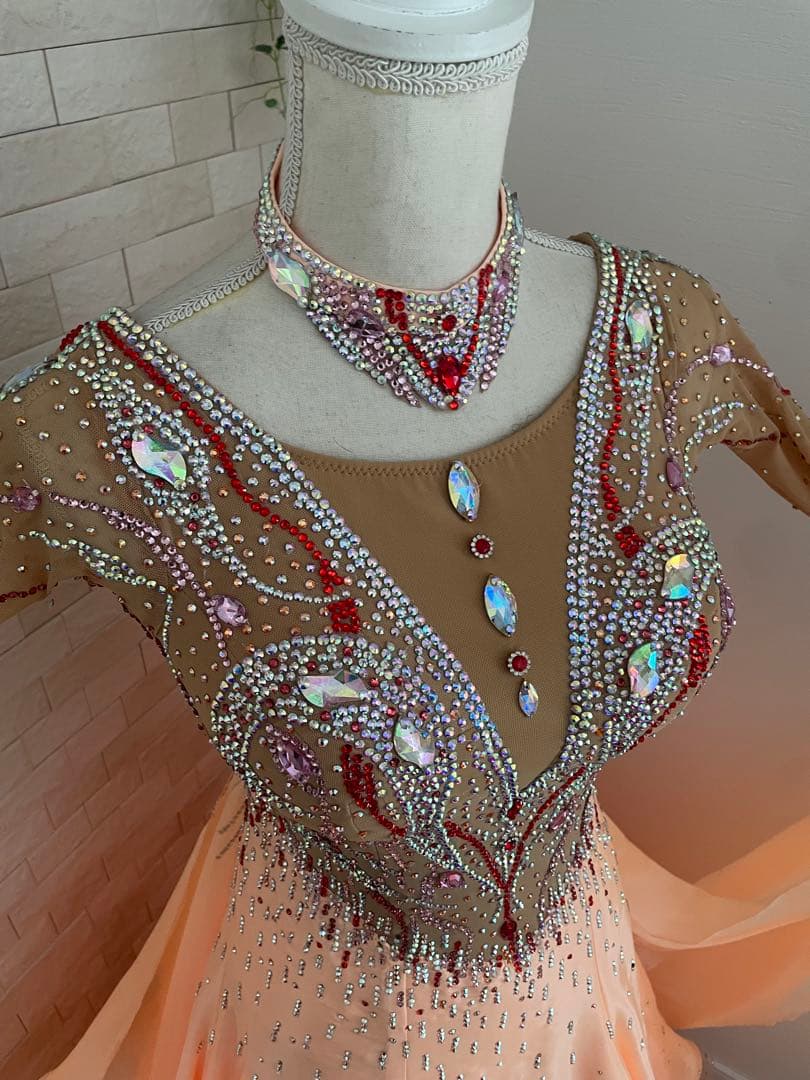 社交ダンス⭐️スタンダードドレス　オーダードレス　ベージュ＆オレンジ