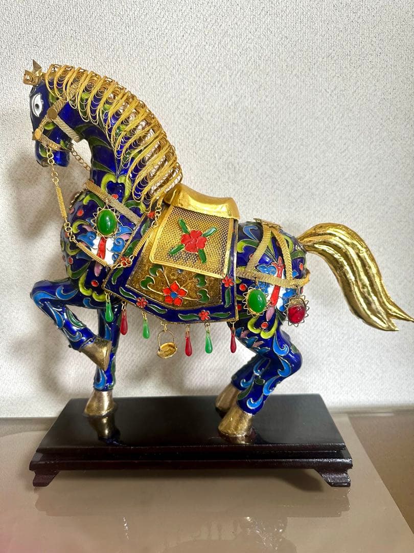 「中国の七宝焼」アンティーク装飾馬の置物 運気上昇