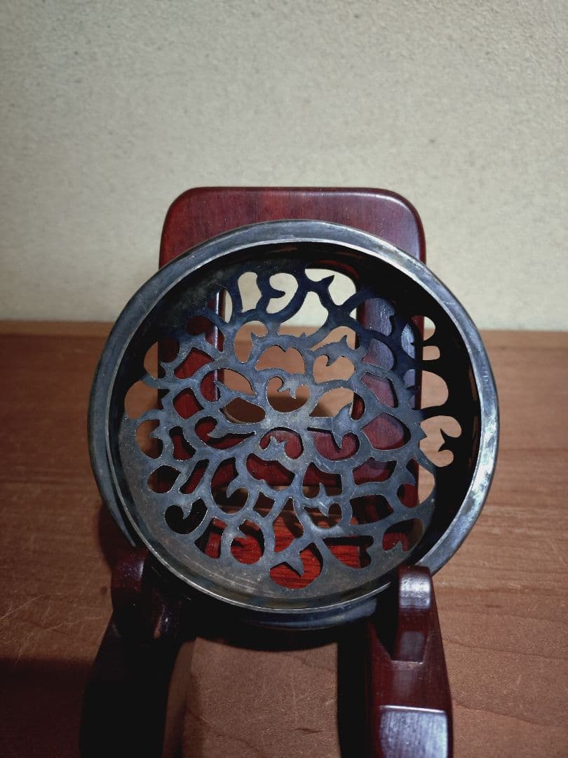 純銀 透かし彫り 唐草紋 火屋 「純銀」刻印
