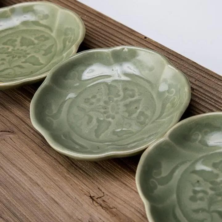 ◆201◆美しい名品！三田青磁　輪花　小皿5枚　時代　骨董　和食器