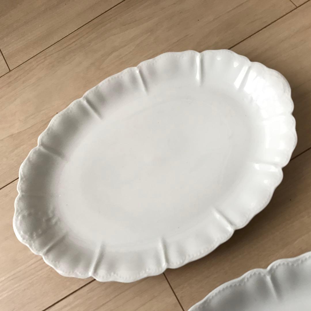 アビランド　花リム　大皿　白　ホワイト　レルーフ　リボン　ボウ