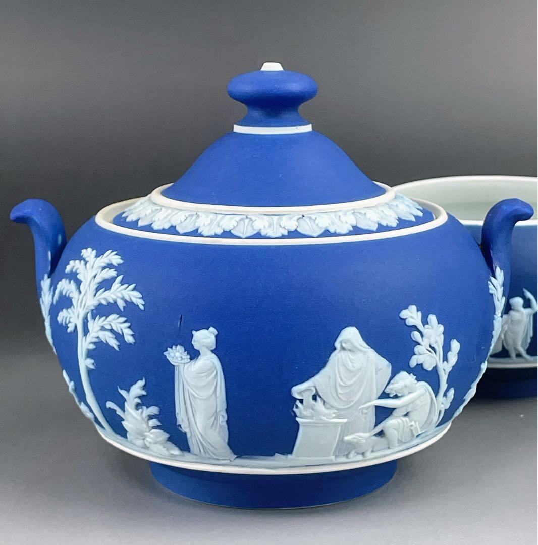 希少 アンティーク ウェッジウッド ジャスパーウェア シュガーボウル クリーマー