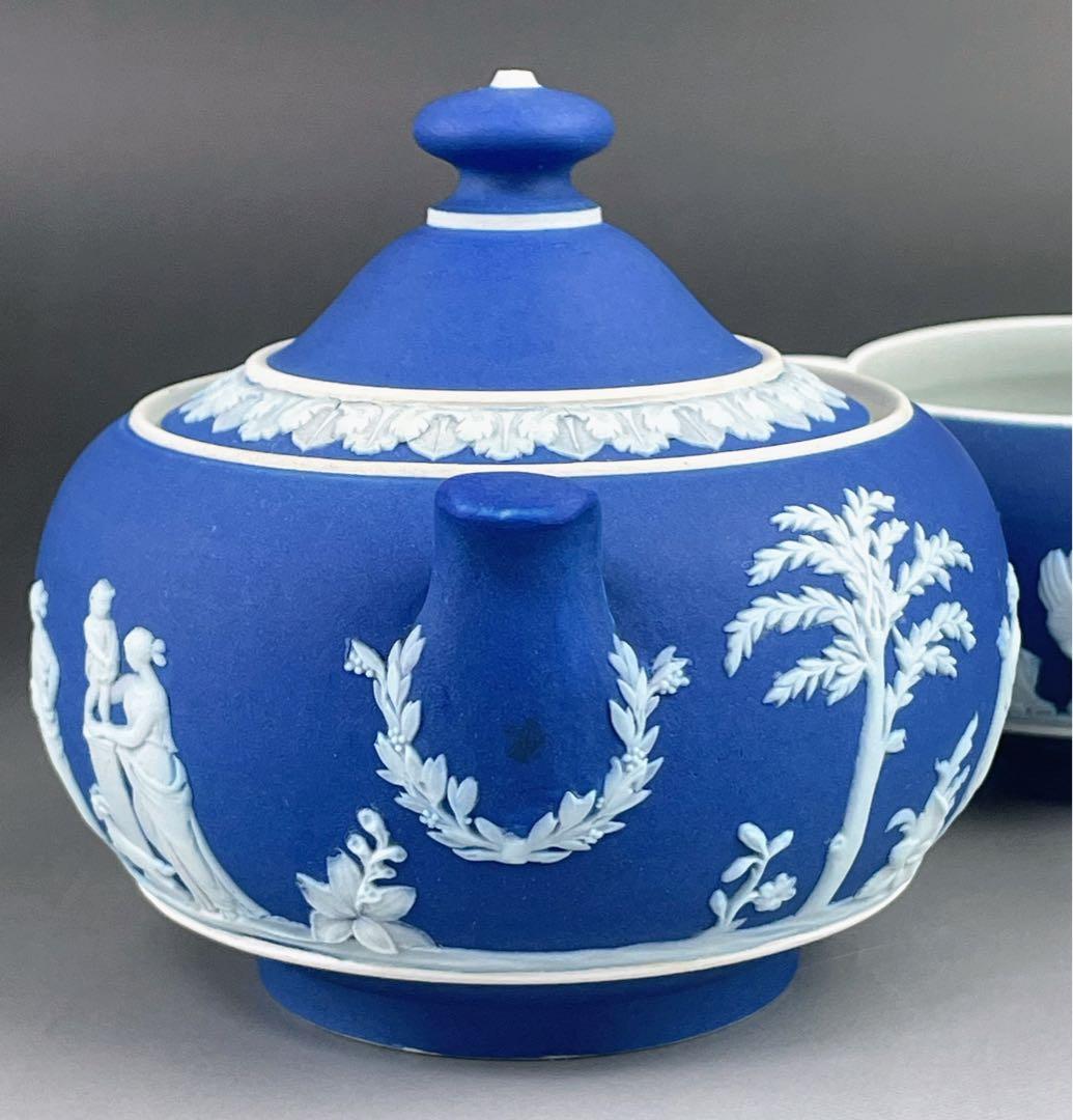 希少 アンティーク ウェッジウッド ジャスパーウェア シュガーボウル クリーマー