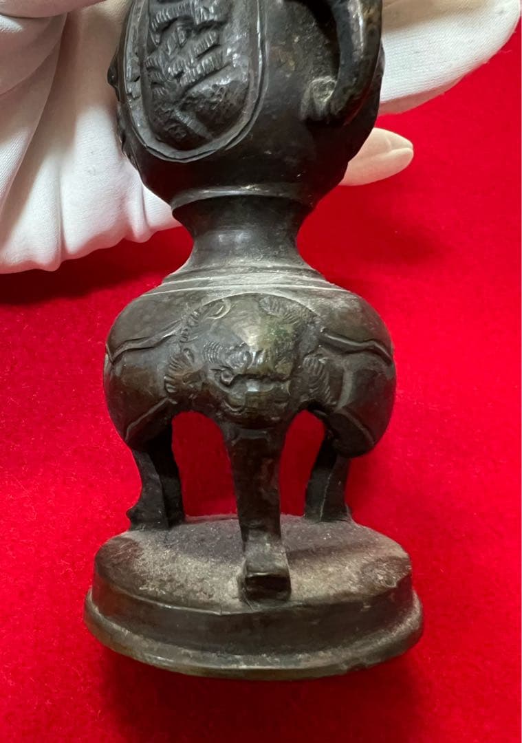 古道具 古銅 三足 獸足獸耳 燭台 燈台 アンティーク　仏具