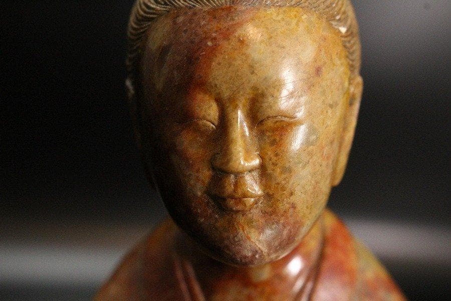 中国美術 寿山石 刻 子抱女人像 高26cm 康熙美人 唐木台 旧家蔵出