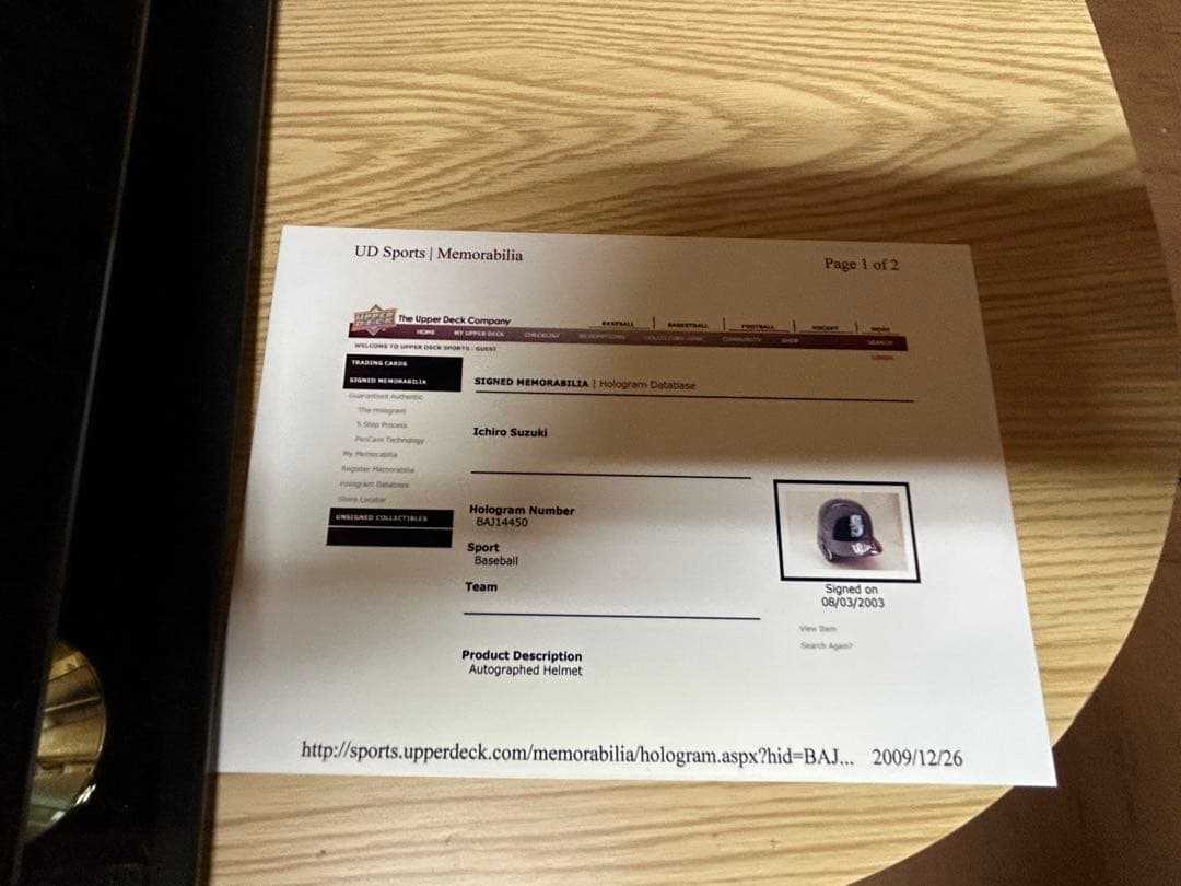 イチローサイン入りシアトル・マリナーズヘルメット