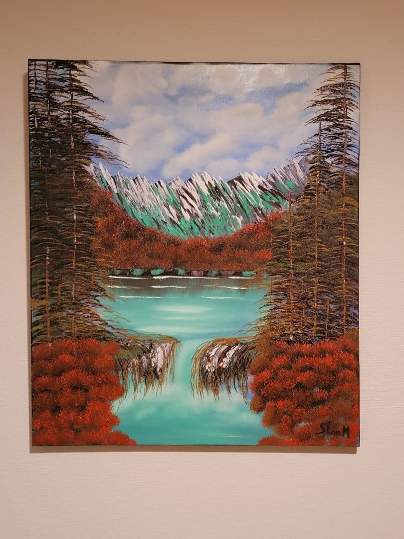 絵画 Mountain Waterfall