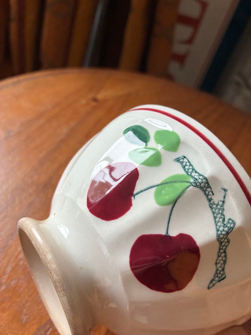 フランス　アンティーク　カフェオレ　ボウル　さくらんぼ　陶器　サクランボ