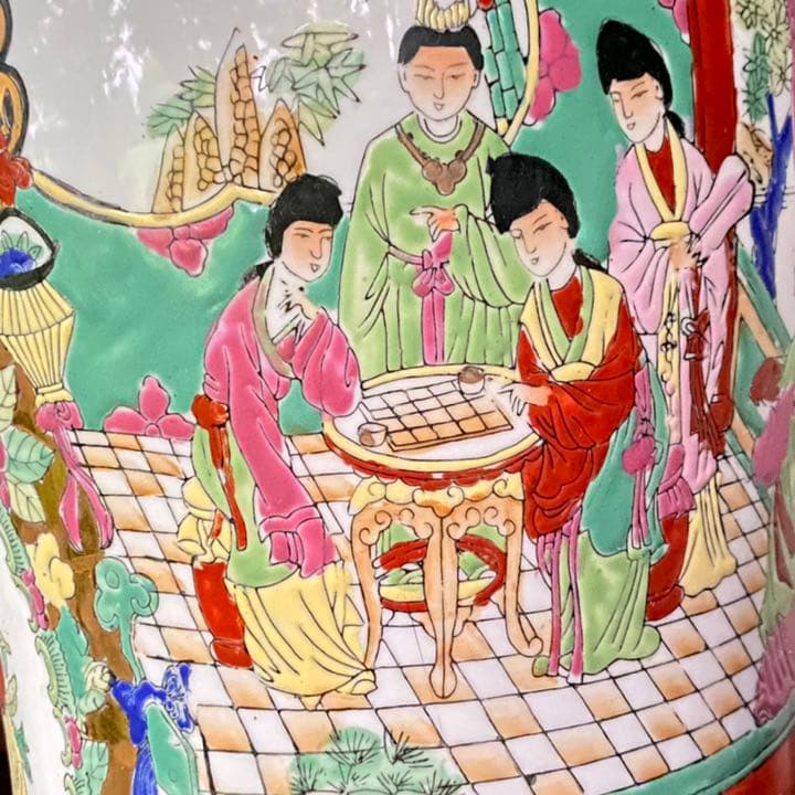 1992さま感謝‼️風水最強‼️宮中貴族美人囲碁図　鳳凰❌花　在銘中國窯蔵壺