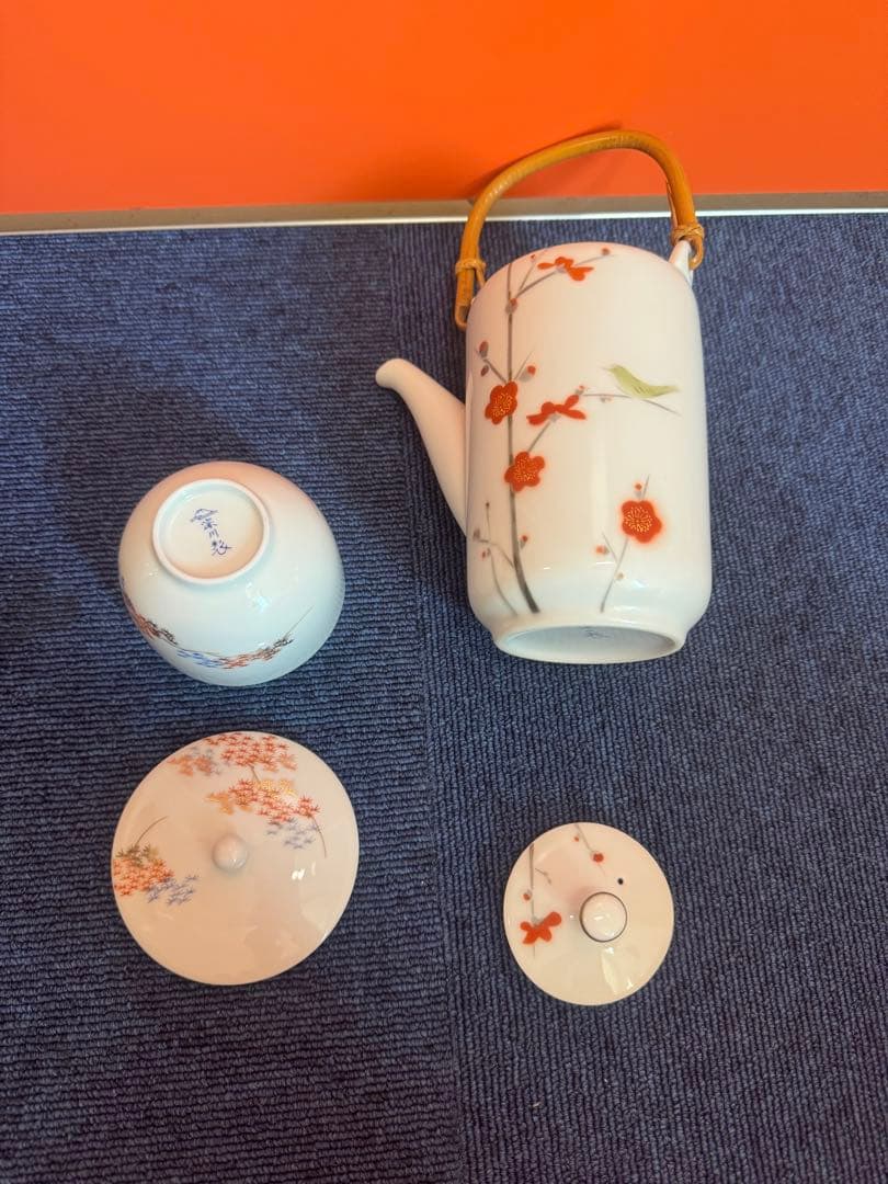2027 深川製磁　梅文　急須1客　湯呑蓋付1客
