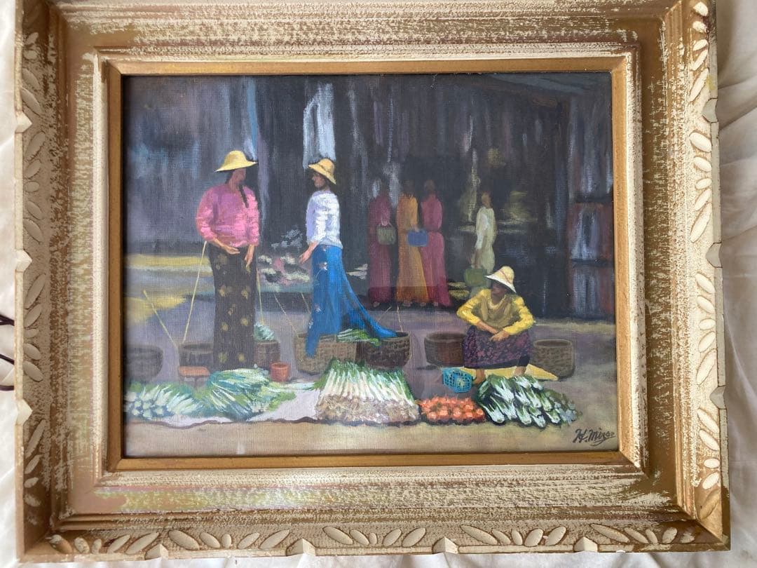 市場の風景 油彩画 Ｆ６号