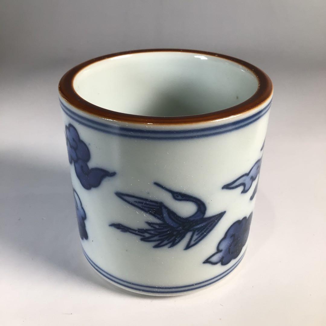 Ｎ７２１　皆具　『手塚玉堂造』『染付雲鶴文』『水指　建水　蓋置　杓立』　共箱