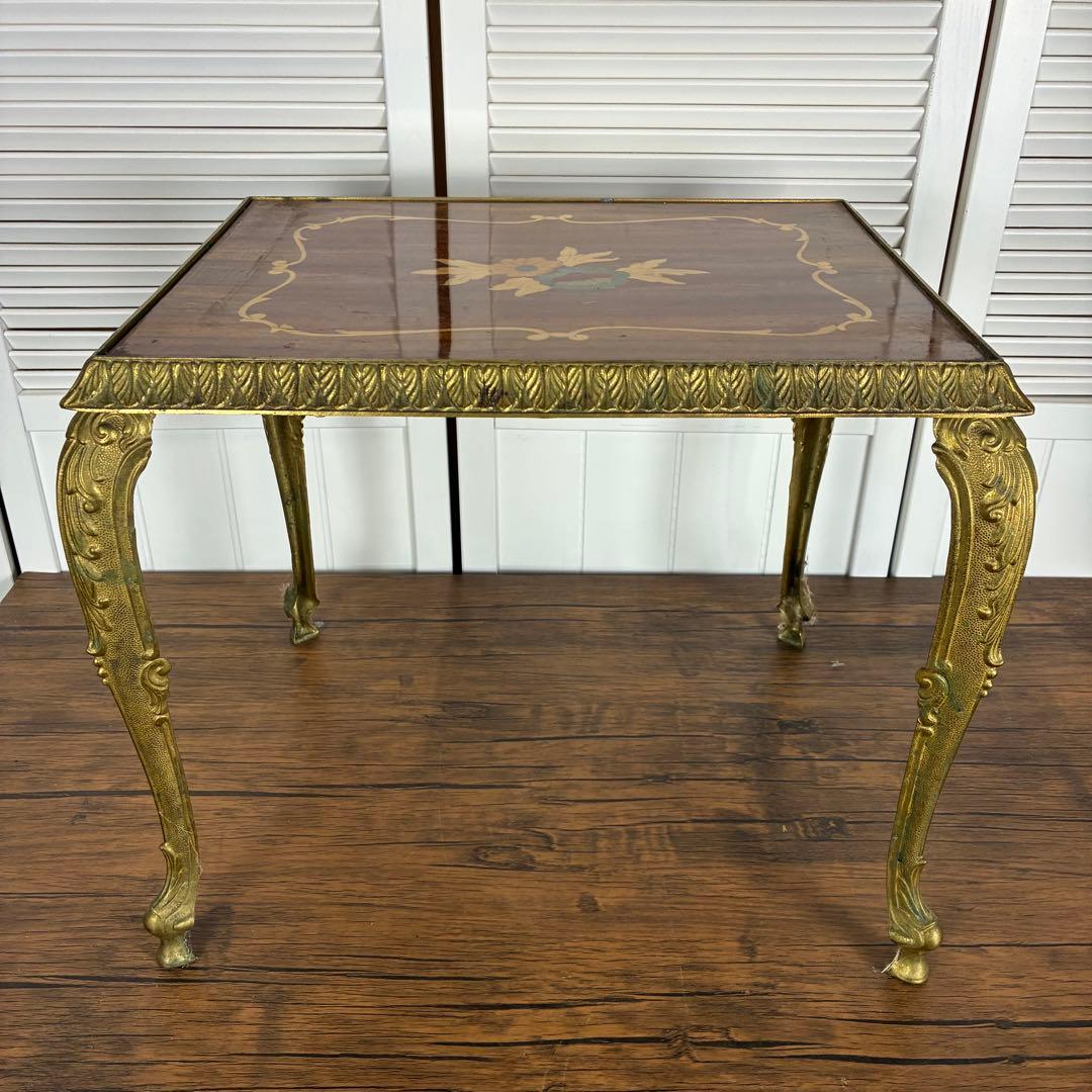 【送料込】アンティーク家具　猫足　ヴィンテージ　サイドテーブル　英国風　象嵌