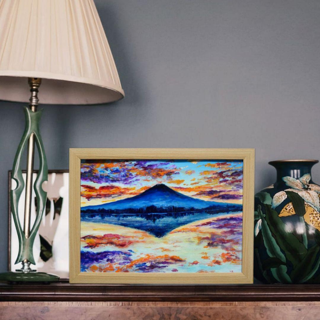 油絵 油彩 油彩画 絵 絵画 【水面に映る富士山】
