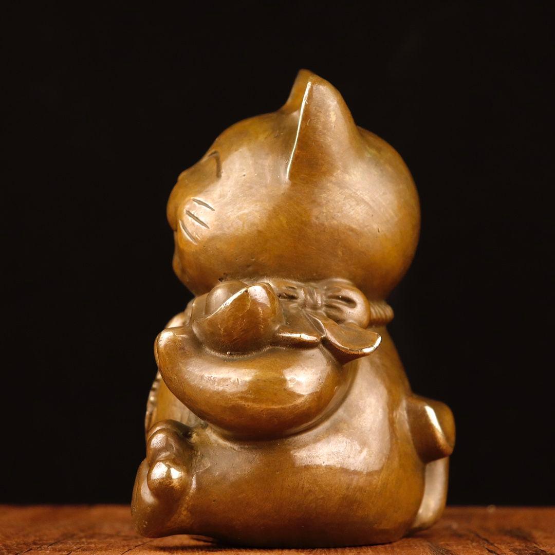 銅制 招財猫 招財進宝 茶台茶寵 自宅 オフィスカウンター 装飾品 工芸品 置物