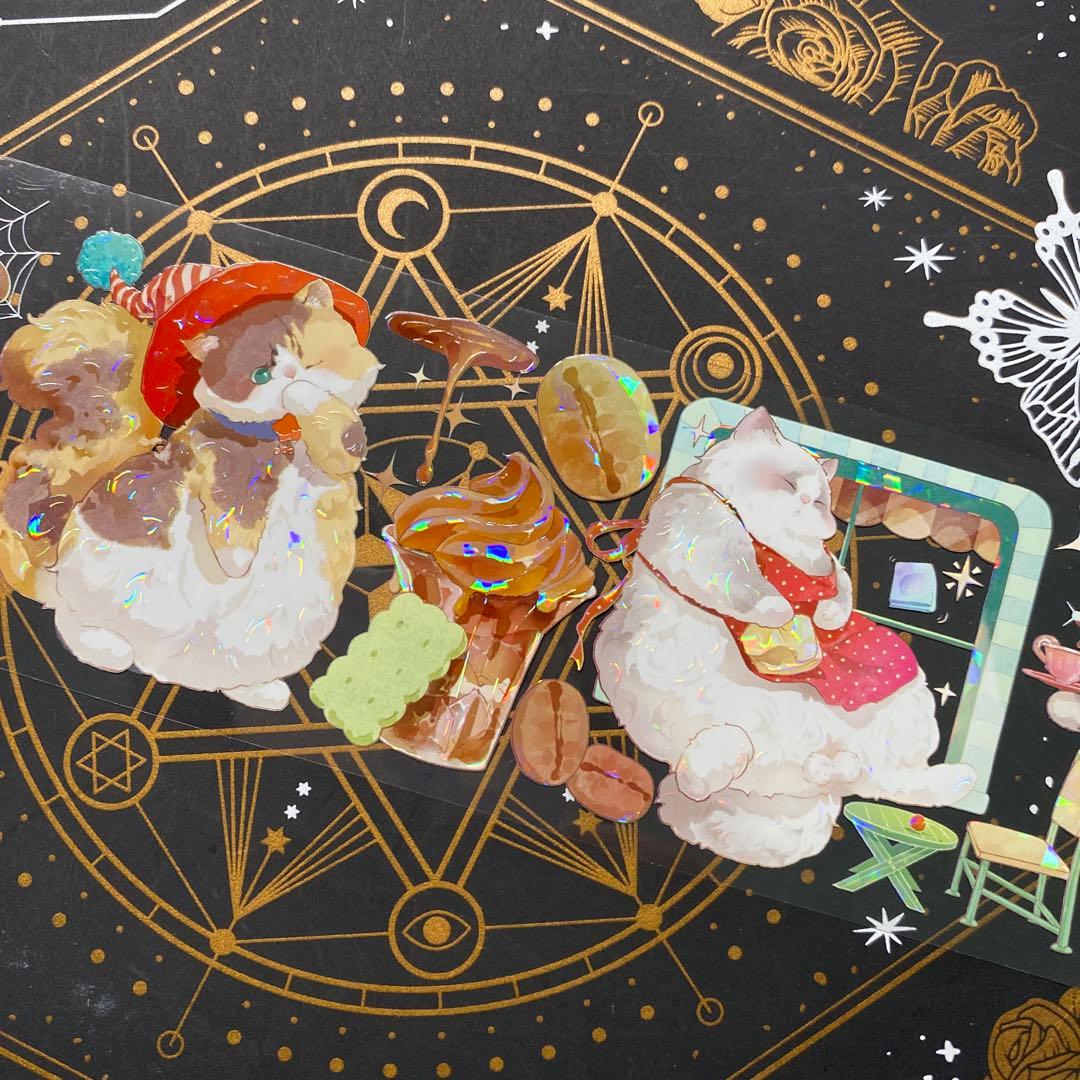 【9191】海外　マステ　中古巻　貝殻光マスキングテープ　猫　動物系