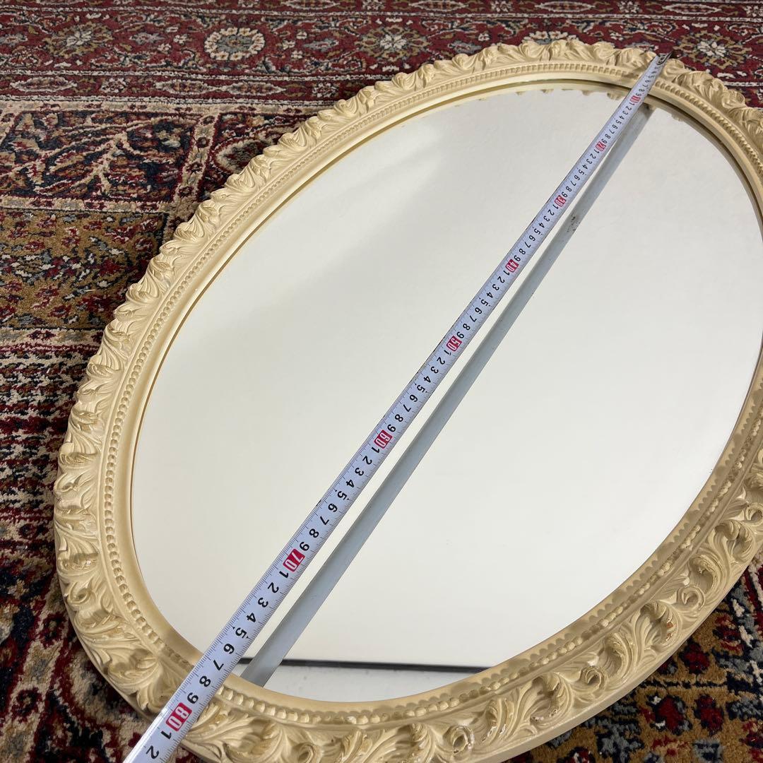 カナダ製◾️木製装飾フレーム オーバル型 壁掛けミラー ウォールミラー 鏡