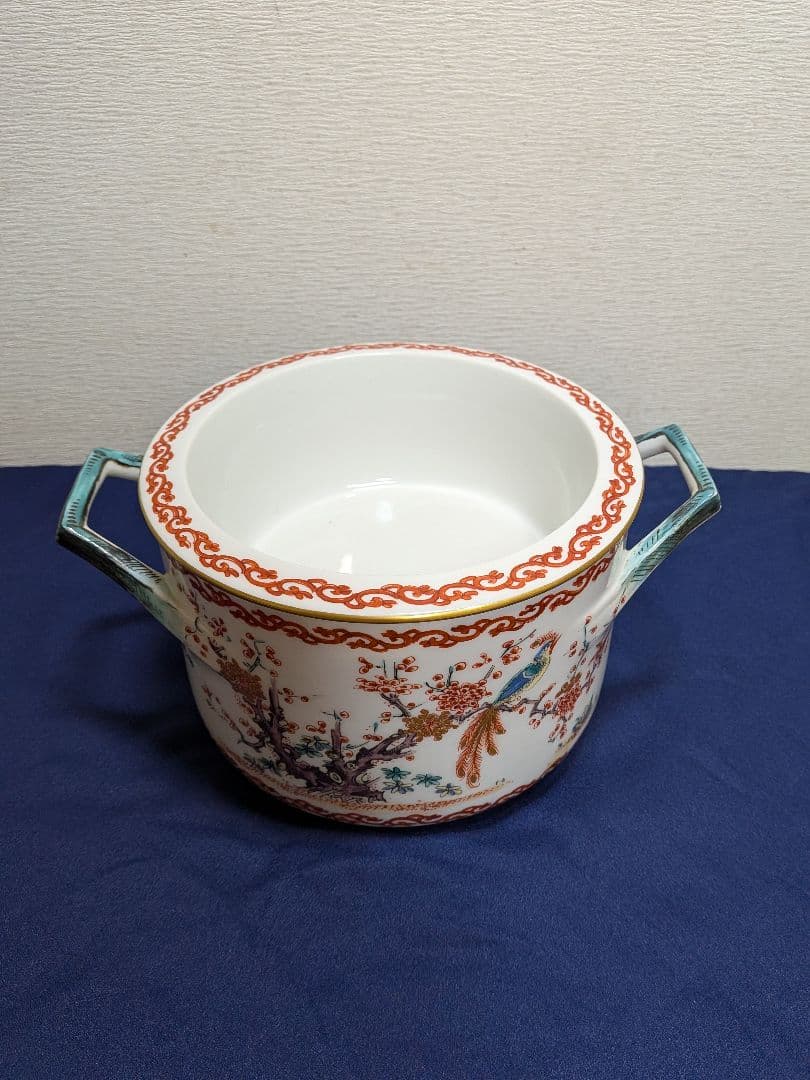 19世紀　フランス　シャンティイ窯　色絵松竹梅鳥紋　柿右衛門写　スープチュリーン