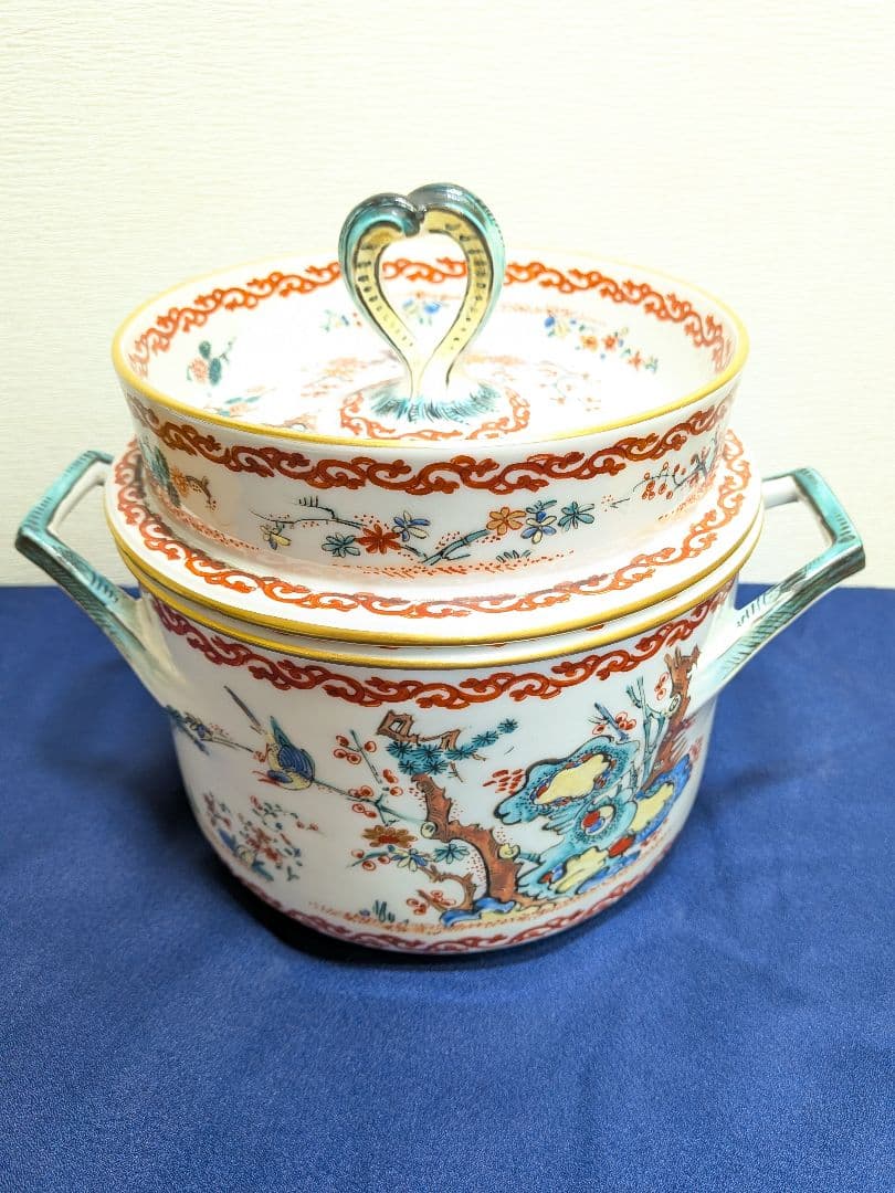 19世紀　フランス　シャンティイ窯　色絵松竹梅鳥紋　柿右衛門写　スープチュリーン