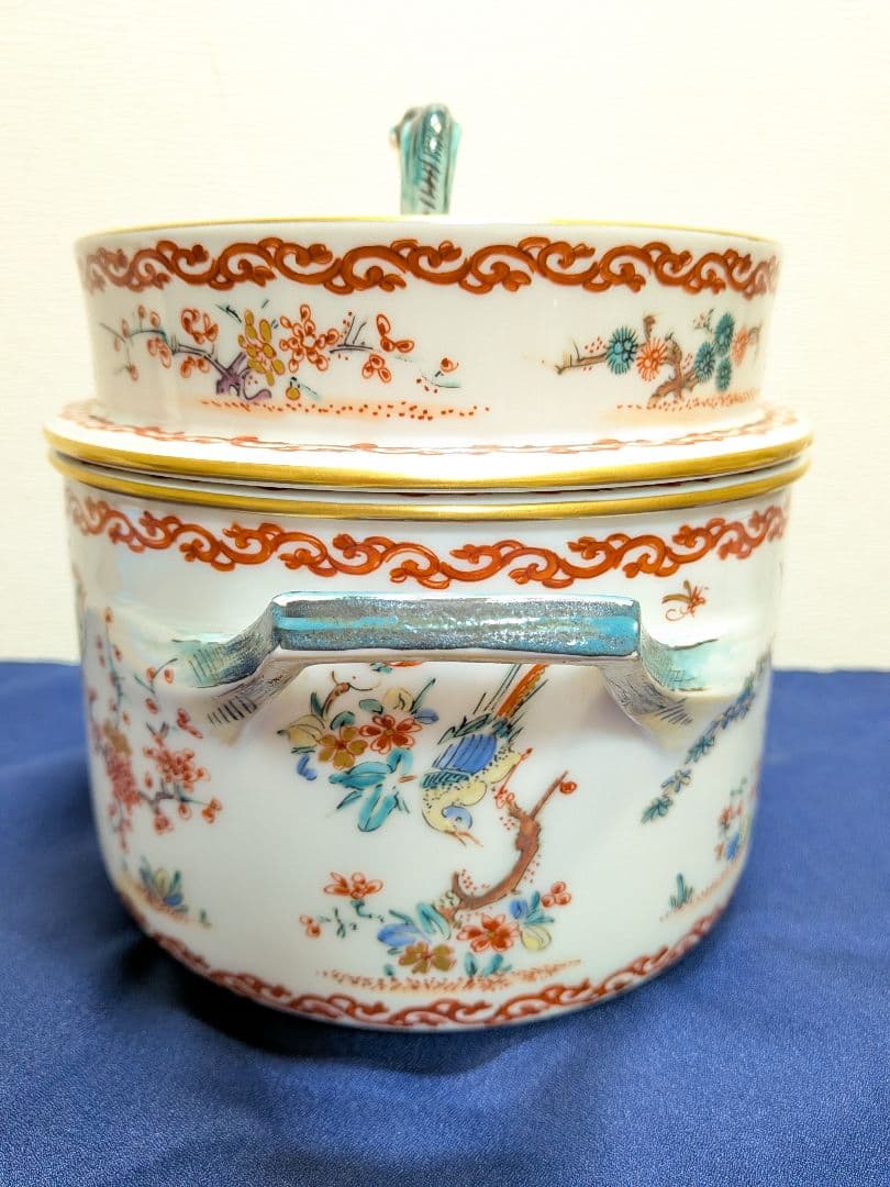 19世紀　フランス　シャンティイ窯　色絵松竹梅鳥紋　柿右衛門写　スープチュリーン