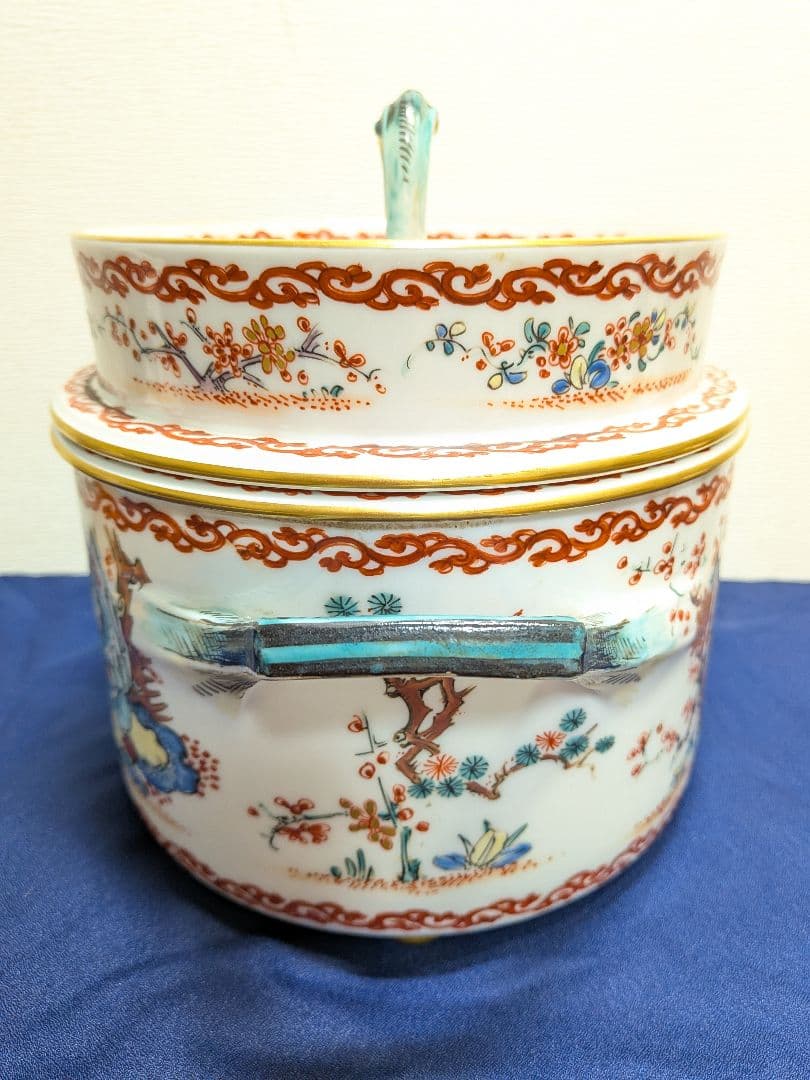 19世紀　フランス　シャンティイ窯　色絵松竹梅鳥紋　柿右衛門写　スープチュリーン