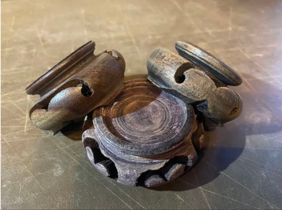 アンティーク　美品ブルナイ　小花器　極小唐木台座　３種・３点セット レア