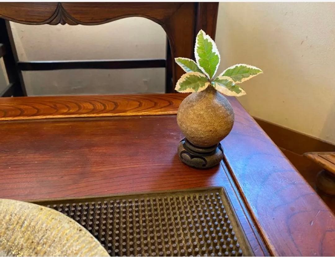 アンティーク　美品ブルナイ　小花器　極小唐木台座　３種・３点セット レア