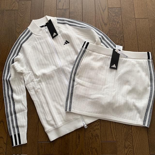 アディダス　ゴルフ　防風　セーター　ニットスカート　上下　レディースL　白
