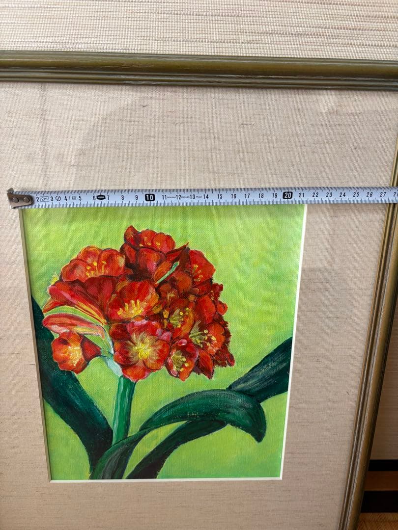 赤い花の絵画（フレーム付き）