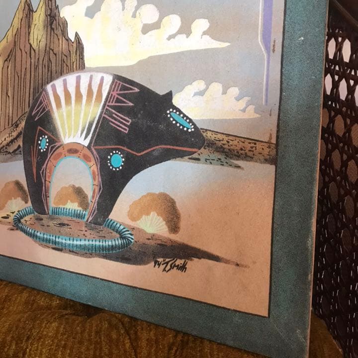 BIG！ネイティブアメリカン熊　砂絵　サンドペイント　USAビンテージ品ナバホ族