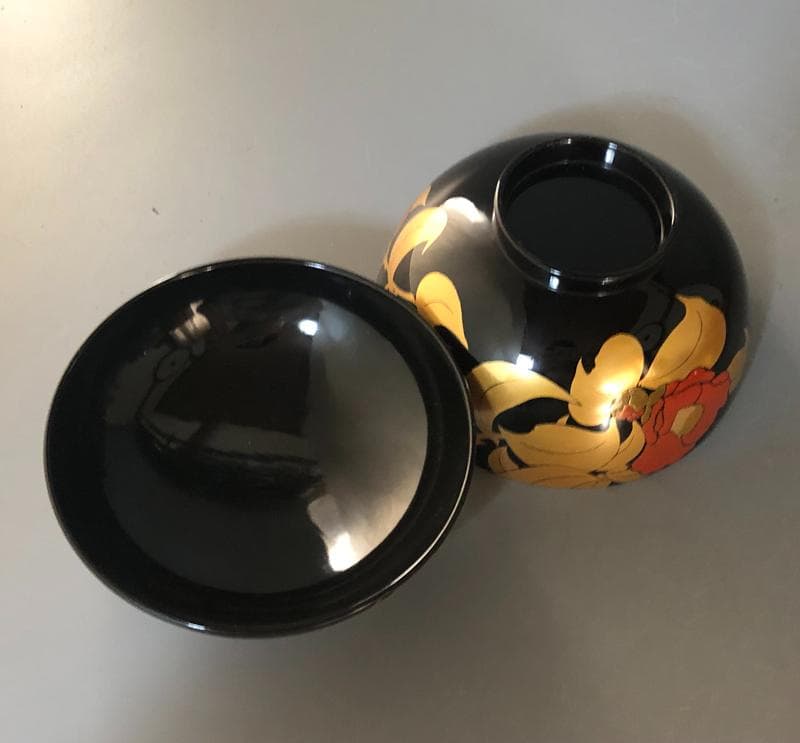 ◆506◆椿蒔絵　仙才吸物椀　木製漆器 平安堂 造 己ん典 作　五客