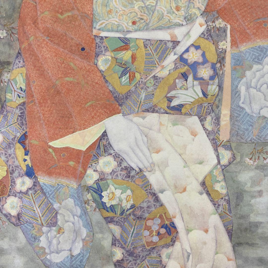 美品 掛け軸 日本画家 白鳥映雪筆「古城惜春」 桜 縁起物 美人画 おもてなし