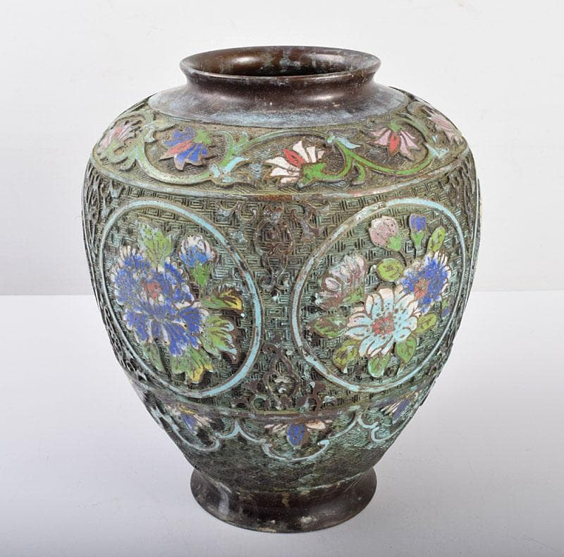 中国　古七宝琺瑯彩　花文瓶　C　R4052B