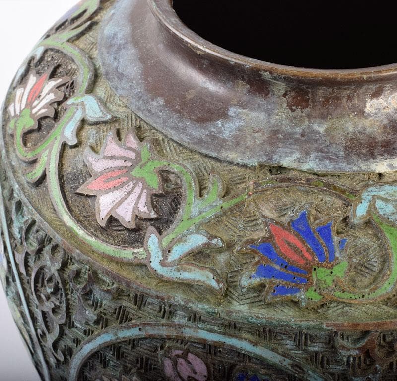 中国　古七宝琺瑯彩　花文瓶　C　R4052B