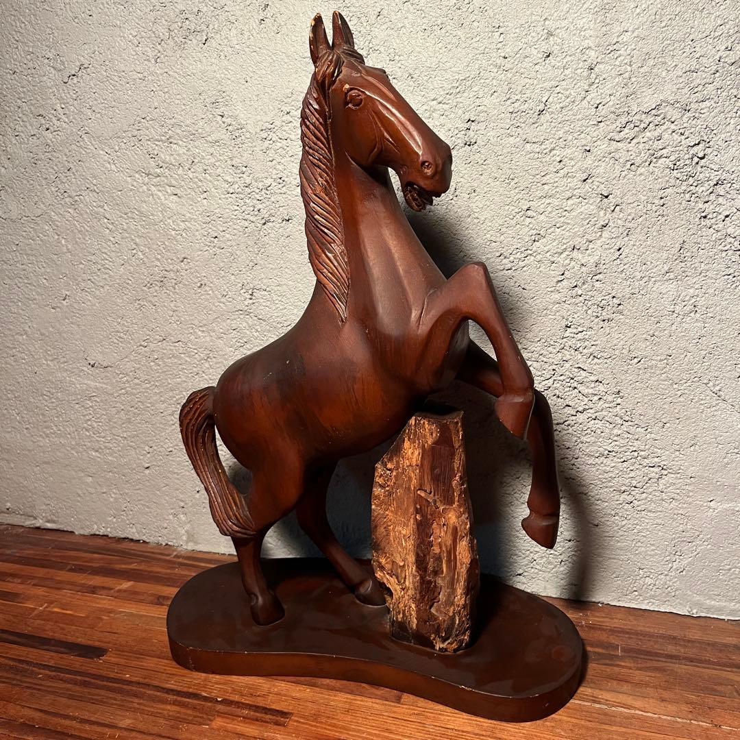 ヴィンテージ 木彫り 馬像 立ち馬 大型オブジェ インテリア 高さ45cm